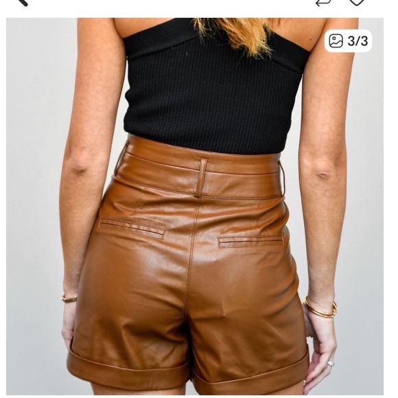 PAIGE Blanka Short Dark Argan Vegan Leather Brown High Rise Pleated Size 8 - Picture 3 of 10